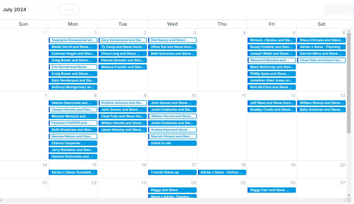 July appointment calendar filled with booked calls