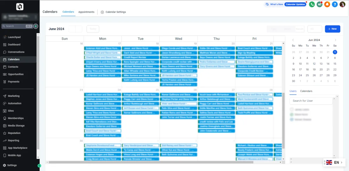 Calendar filled with booked appointments